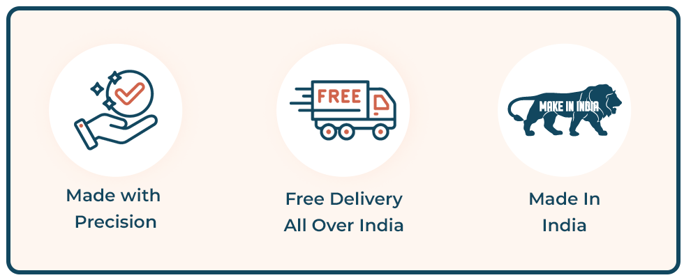 'Made with Precision', 'Free Delivery All Over India', and 'Made in India' on sirpavanam